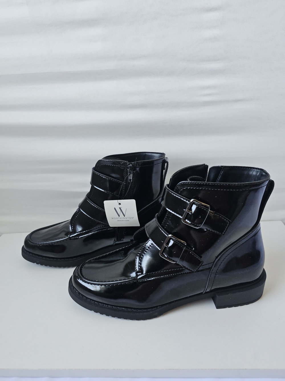 NWT Worthington Black Patent Buckle Ankle Boots Size 10